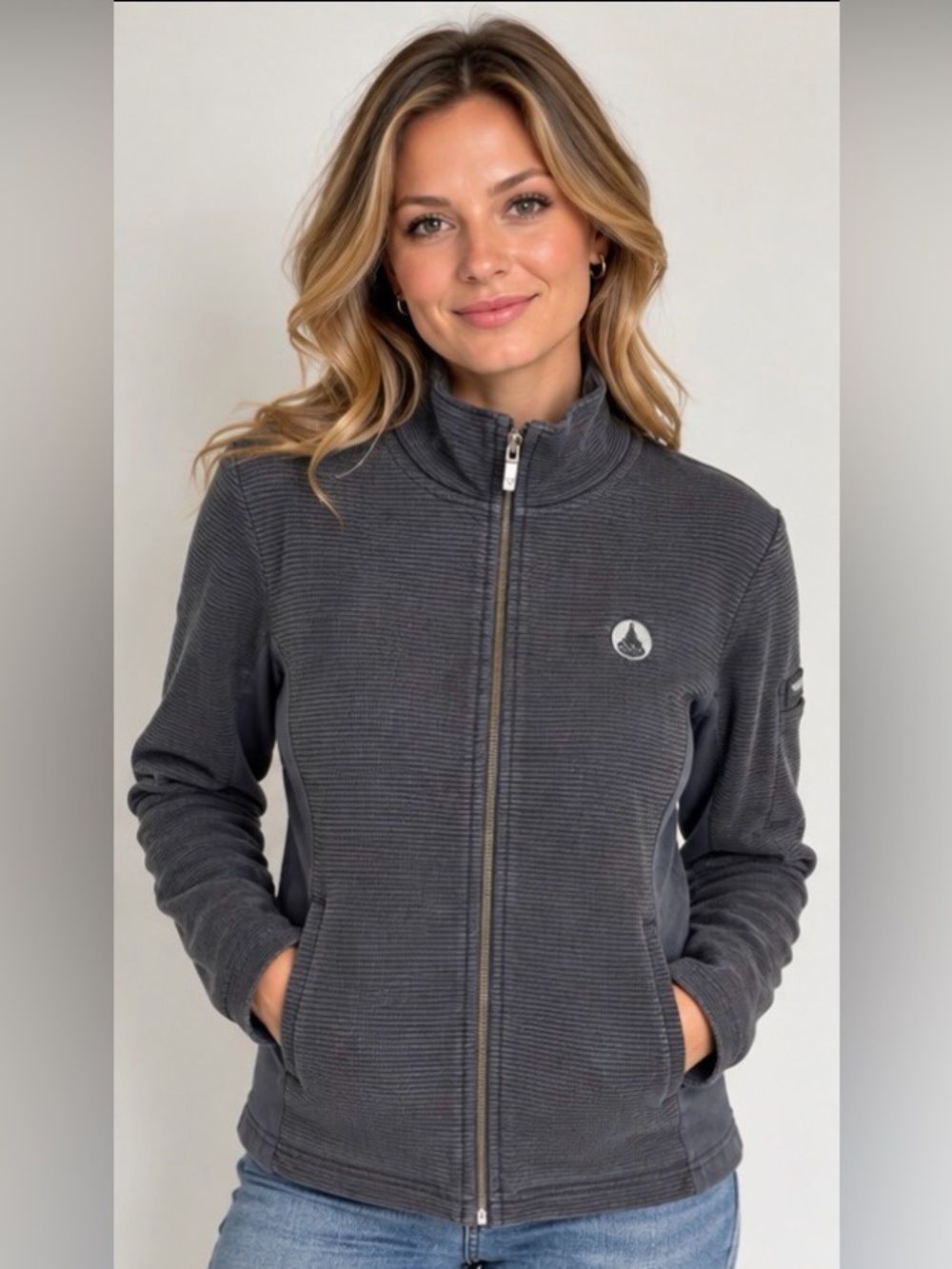 Straight Down Women's M Faded Charcoal Gray Full Zip Jacket Ribbed